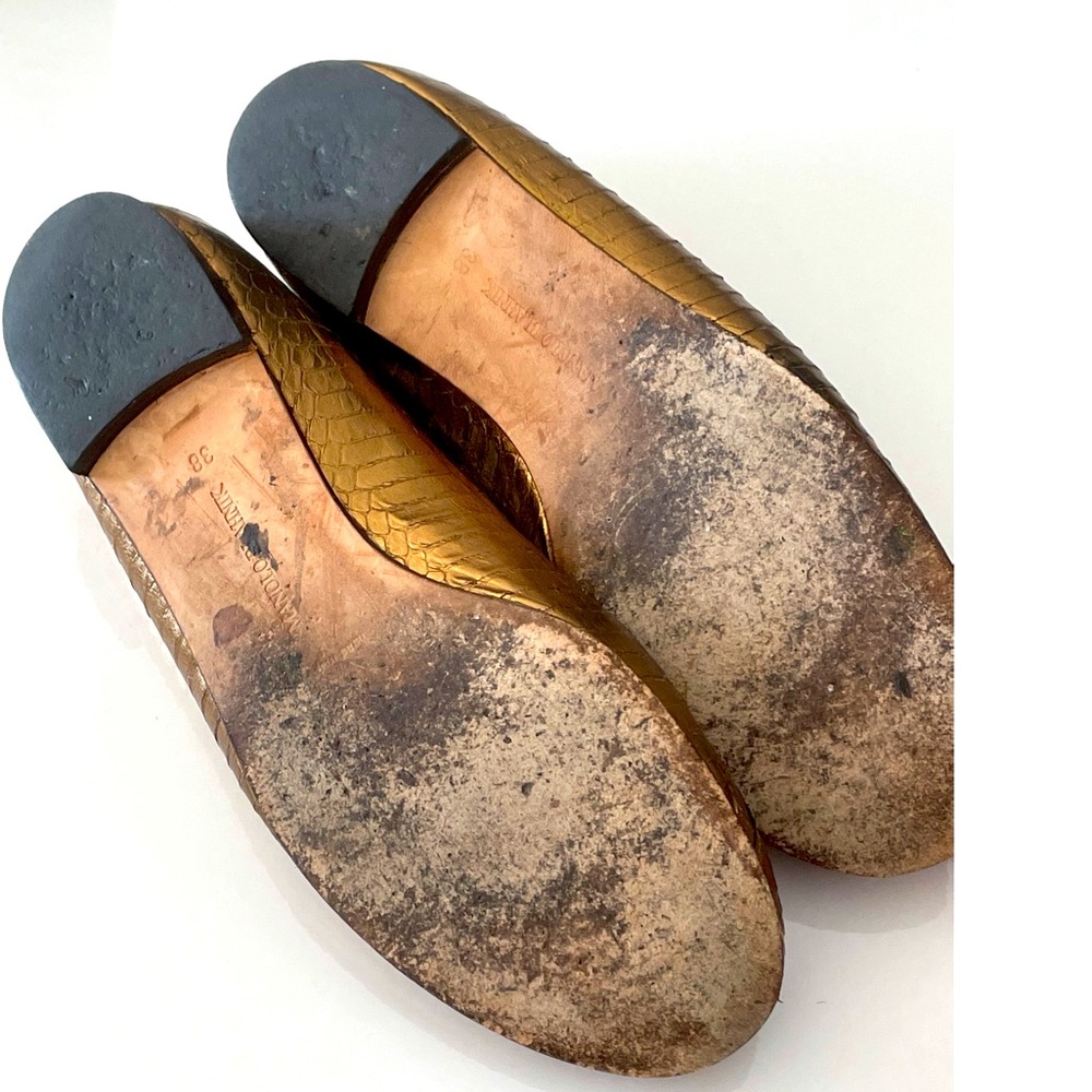 Manolo Blahnik Tere Leather Bronze Flats - Picture 3 of 7
